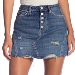 WE THE FREE Distressed Denim Mini Skirt
